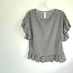 Allison Joy gingham pullover blouse black and white